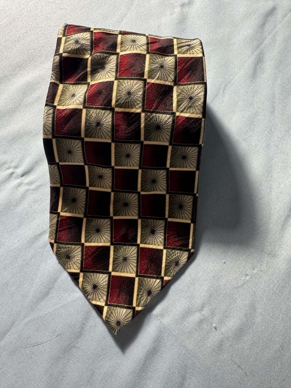 Croft & Barrow Necktie Geometric Silk Burgundy Gray